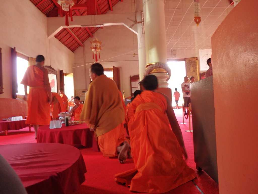 Some of the novice monks preparing for lunch at the Wat Phra Singh